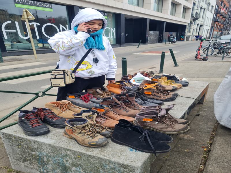 Student Tjara Visser co-ordinates aid for homeless people at the encampment outside the Little Castle in Brussels. Photograph: Naomi O'Leary