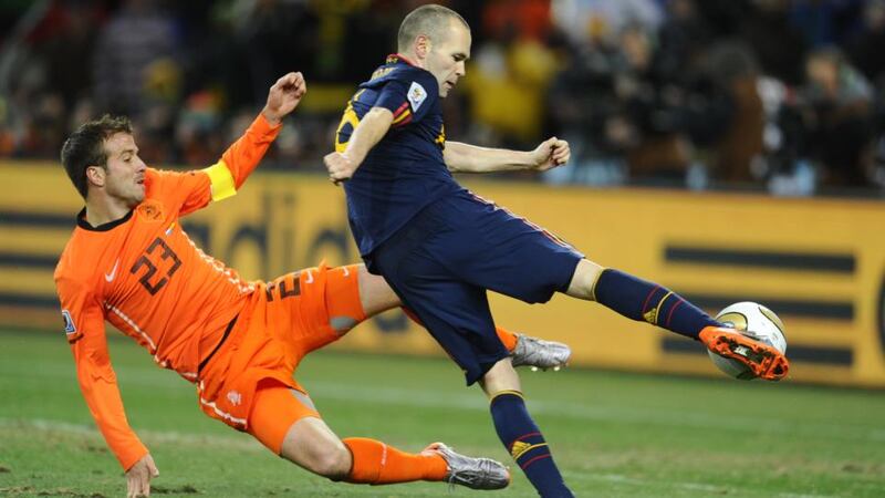 Spain’s Andrés Iniesta scores the winner in extra-time in the 2010 World Cup final against the Netherlands at Soccer City Stadium in Johannesburg. Photograph: Pierre-Philippe Marcou/Getty Images