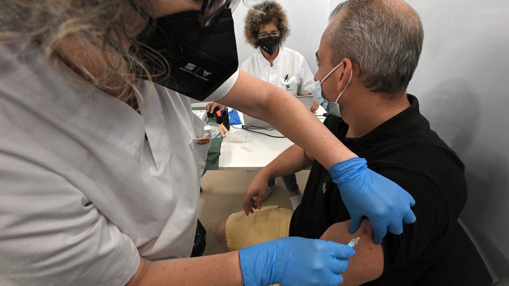 A person receives a dose of J&J Covid-19 vaccine in Barcelona. Photograph: Lluis Gene/AFP