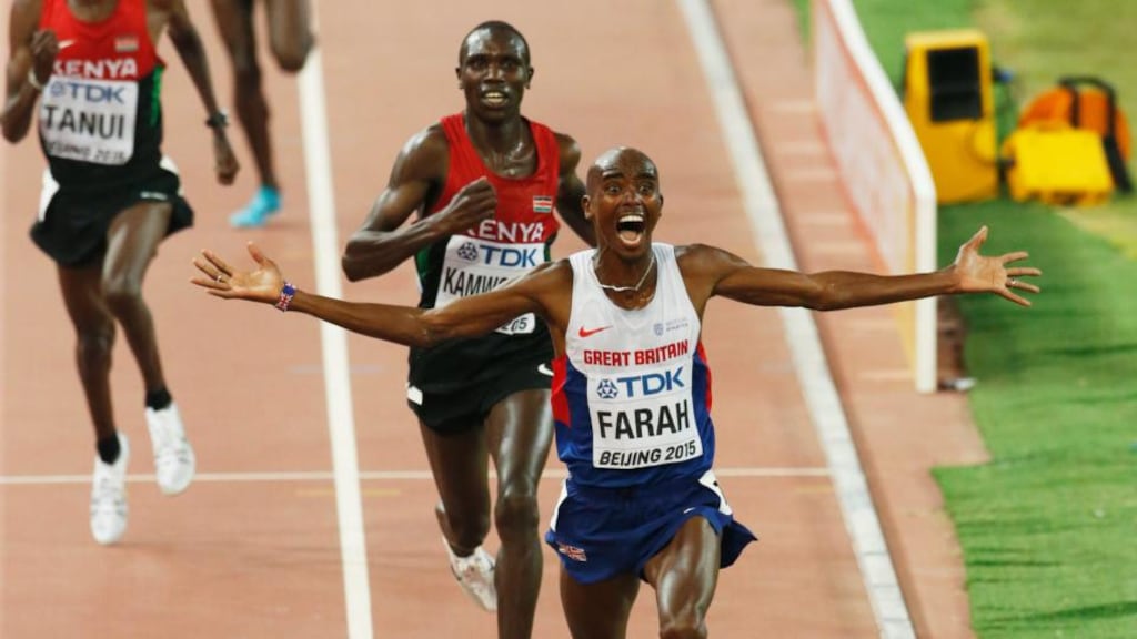 Mo Farah won the 10,000 gold medal at the World Championships in Beijing. Photograph: EPA