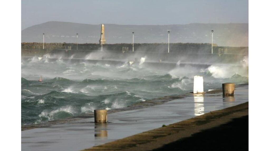 Storm-force winds lash the East pier in Dun Laoghaire.