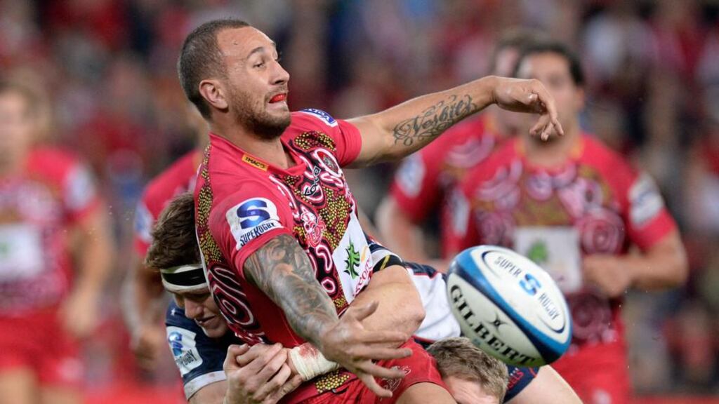 Queensland Reds’ Quade Cooper who is set to face the Lions at the Suncorp Stadium on Saturday. Photograph: Bradley Kanaris/Getty Images