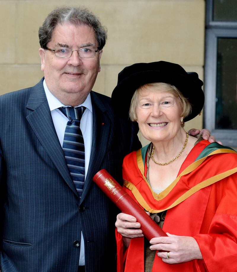 Pat Hume was awarded an honorary degree in recognition of her community work, at the University of Ulster in Derry. Photograph: George Jackson