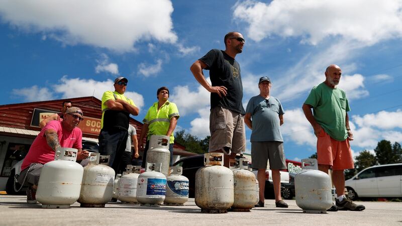 Customers line up to buy propane at Socastee Hardware store, ahead of the arrival of Hurricane Florence in Myrtle Beach, South Carolina. Photograph: Randall Hill/Reutes