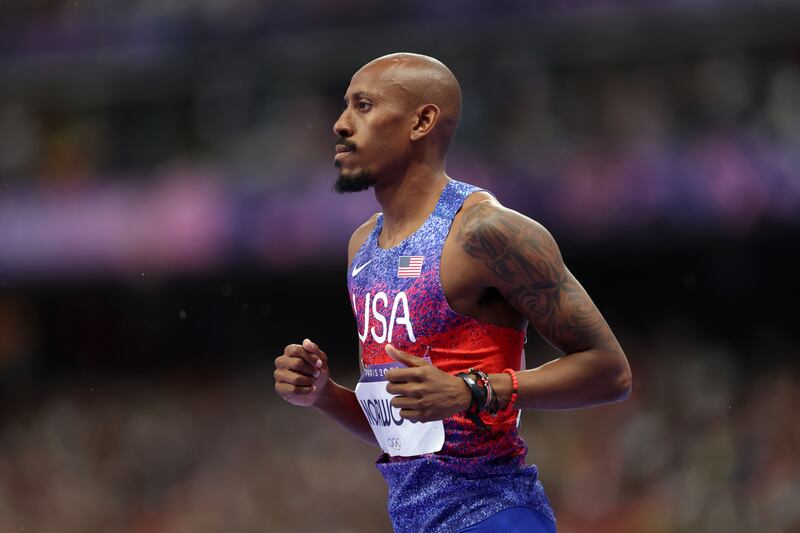 Vernon Norwood of Team United States during the 4 x 400m Relay Mixed final at the Olympic Games in Paris on August 3rd, 2024. Photograph: Cameron Spencer/Getty Images