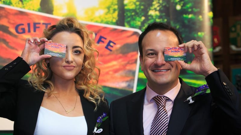 Saoirse Perry from Cabra who received a liver transplant last year with Minister for Health Leo Varadkar at the launch by Organ Donor Awareness in the Mansion House in Dublin on Monday. Photograph: Gareth Chaney Collins