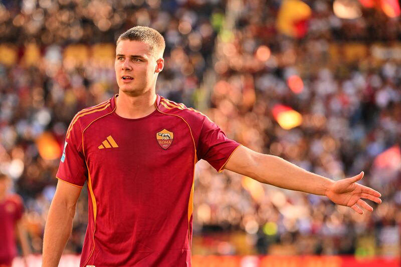 Evan Ferguson after coming on for Roma in their Serie A game against Hellas Verona FC on Sunday. Photograph: Giuseppe Fama/Inpho