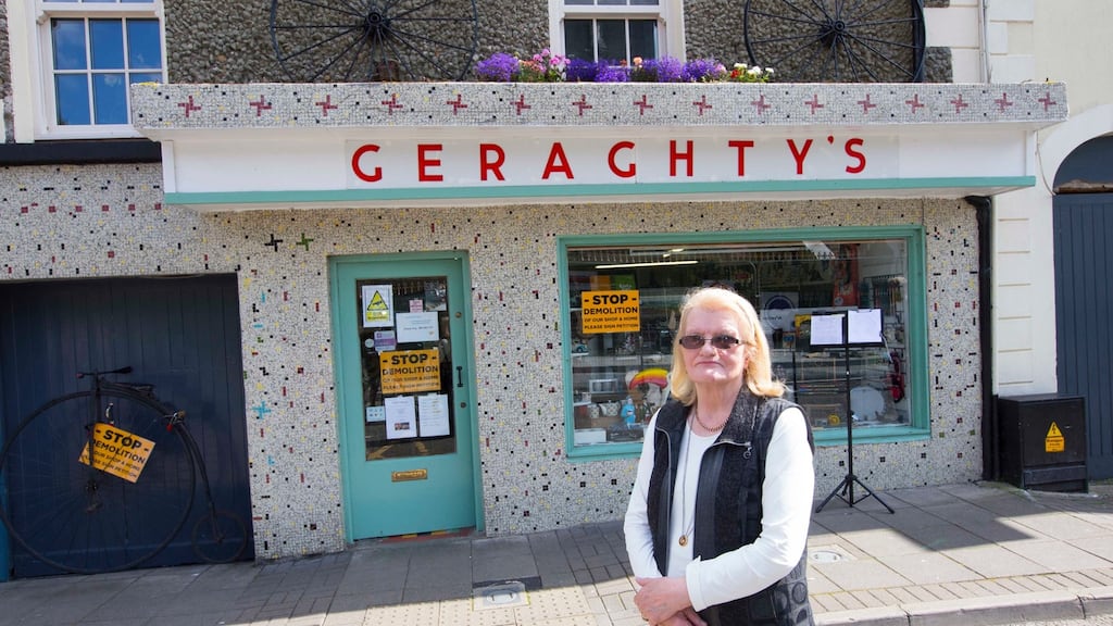 Kathleen Geraghty outside the family shop. Photograph: Brian Farrell