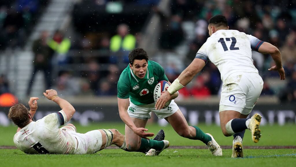 Joey Carbery in action againt England at Twickenham. The outhalf will line out for Leinster at Liberty Stadium on Saturday. Photograph: Billy Stckland/Inpho