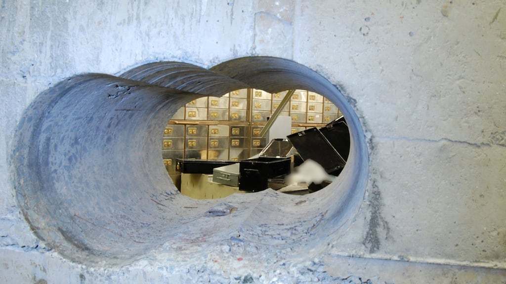 A photo issued by the Metropolitan Police of the tunnel leading into the vault at the Hatton Garden Safe Deposit company in London. Photograph: Metropolitan Police/PA Wire