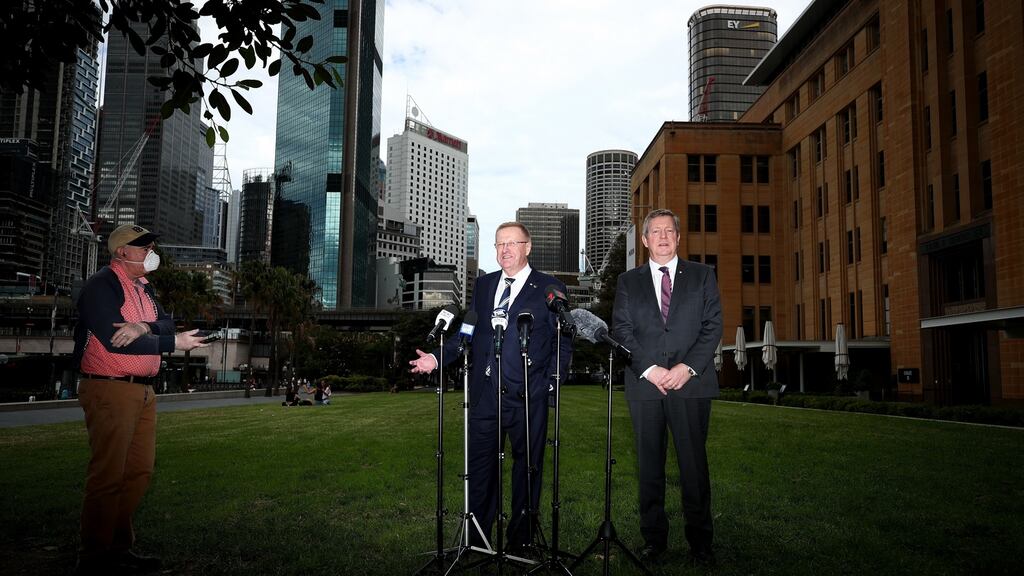 President of the Australian Olympic Committee John Coates speaks to the media. Photo: Cameron Spencer/Getty Images