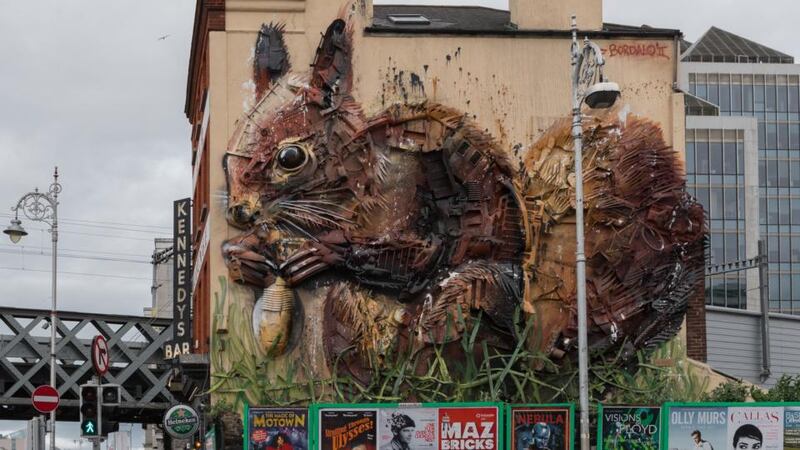 The giant squirrel on Tara Street was created from waste to highlight the plight of the red squirrel in Ireland