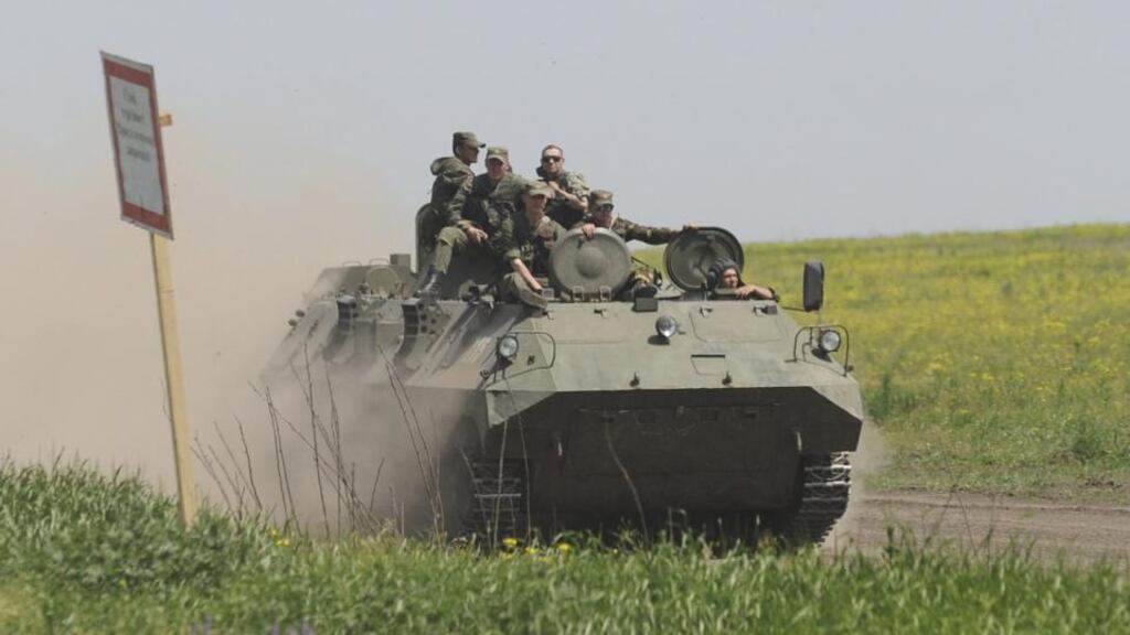 Soldiers during exercises at the Kuzminsky military training ground near the Russian-Ukrainian border in the Rostov region. Photograph: Stringer/Reuters