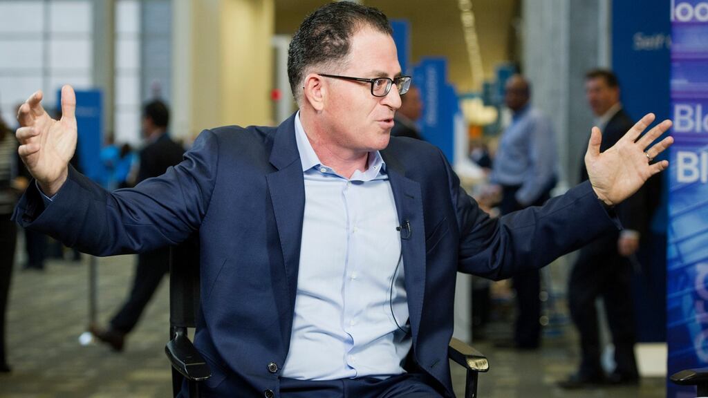 Michael Dell, founder and chief executive of Dell, outlines his ‘go big or go home’ strategy at Dell World. Photograph: Bloomberg