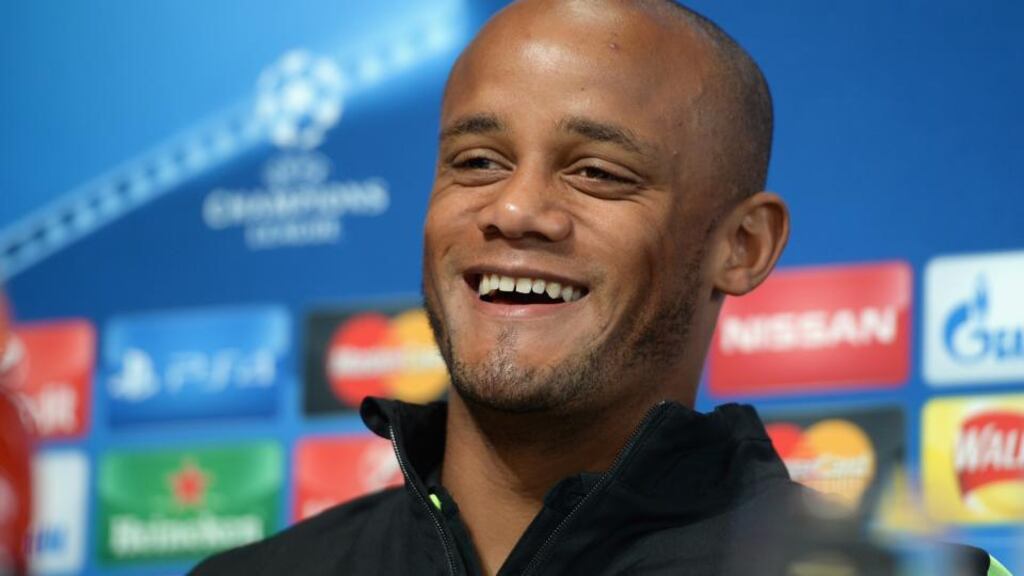 Manchester City captain Vincent Kompany during a  press conference ahead of the Champions League opener against Juventus. Photograph: Gareth Copley/Getty Images