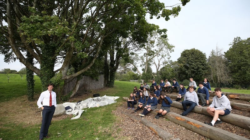 Second-year students at Temple Carrig School, Greystones, during an outdoor class with teacher Patrick Murtagh. Photograph: Nick Bradshaw
