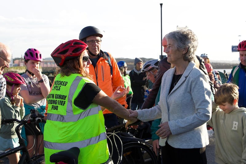 Presidential candidate Catherine Connolly canvassing in Galway on Sunday. Photograoh: Lauren Slane/ PA Wire