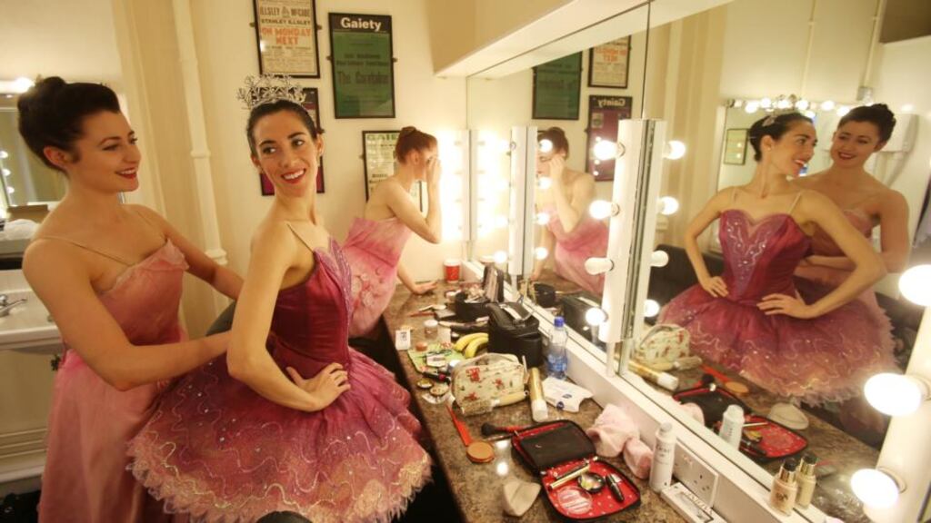 Ballet Ireland’s ballerinas (left to right) Zoe Ashe Browne, Jane Magan and Emma Lister backstage at The Gaiety Theatre, Dublin. Photograph: Niall Carson/PA Wire