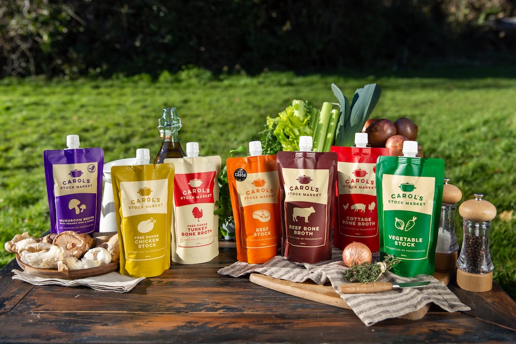 Broths and stocks from Carol's Stock Market. It is widely available in supermarkets and online from carolsstockmarket.com.