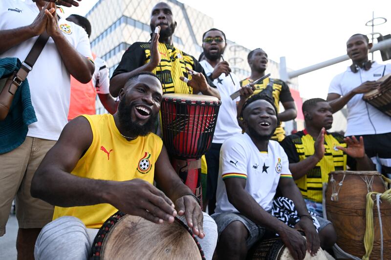 Ghana supporters cheer in Lusail ahead of the Qatar 2022 Fifa World Cup football tournament. Photograph Kirill Kudryavtsev/AFP/Getty