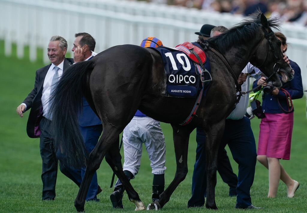 Auguste Rodin and jockey Ryan Moore return after the King George VI & Queen Elizabeth Qipco Stakes at Ascot on Saturday. Photograph: Alan Crowhurst/Getty Images