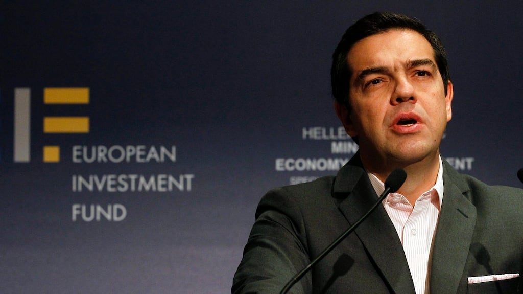 Greek prime minister Alexis Tsipras. An e-card from the press office of the Greek finance ministry showed a picture of a frail, stingy Ebenezer Scrooge by the fire. Photograph: Alexandros Vlachos/EPA