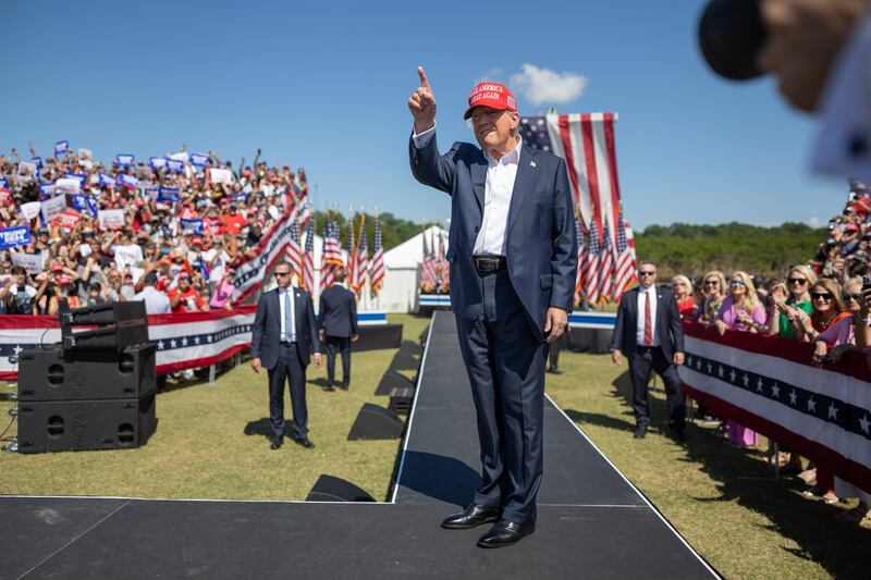 Trump at an election campaign rally in Chesapeake, Virginia, US, on Friday. Photograph: Tom Brenner/The New York Times