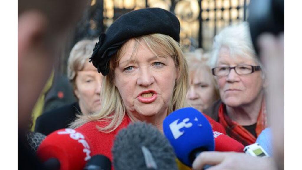 Maureen O'Sullivan, who spent two years in a Magdalene laundry, on her way into Leinster House with other survivors yesterday. Photograph: Alan Betson/The Irish Times