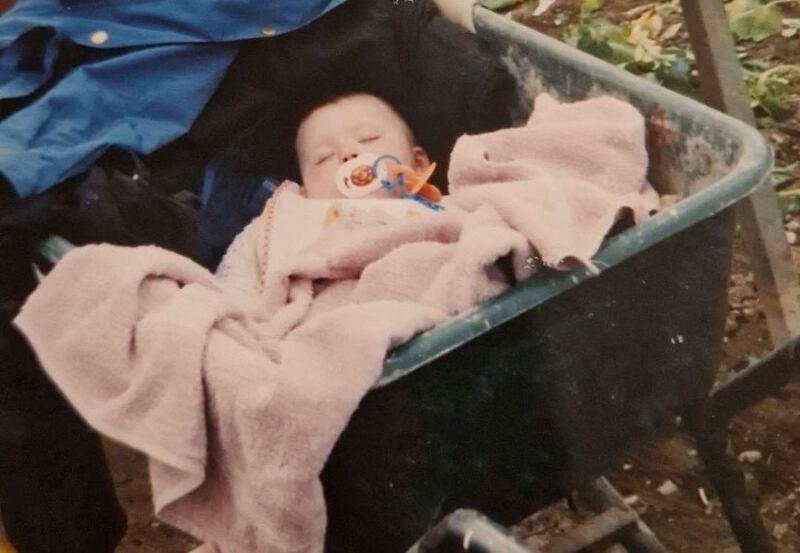 Rebecca Hegarty, four months old, in her grandmother's back garden in Rush, Co Dublin