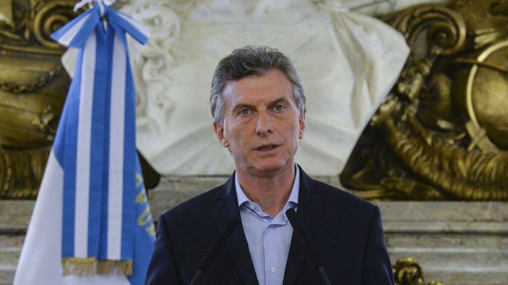 Argentina’s president Mauricio Macri announces he will be submitting a public information access bill to Congress and denies involvement in the Panama Papers leak following a request by a federal prosecutor to open an investigation on his connection with offshore companies. Photograph: Reuters/Argentine Presidency
