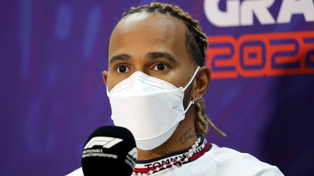 Lewis Hamilton of Mercedes during a press conference for the Formula One Grand Prix of Bahrain at the Bahrain International Circuit. Photograph: EPA/Ali Haiderepa