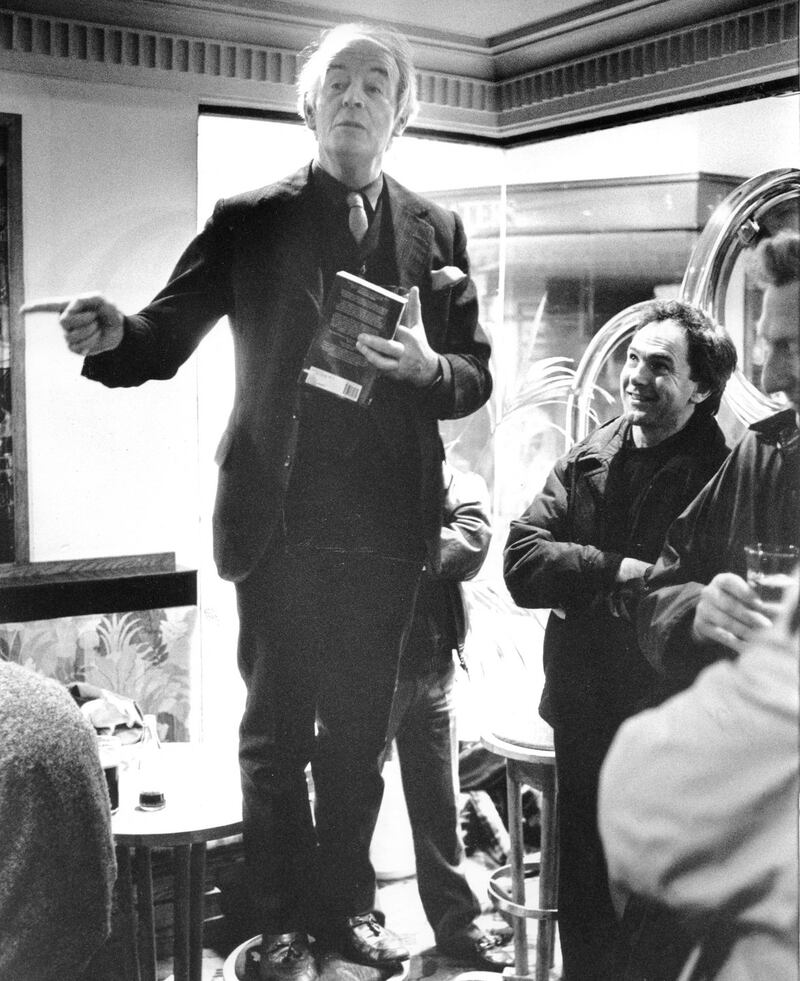 Ulick O’Connor at the launch of a new edition of his biography of Oliver St John Gogarty in Davy Byrne’s Pub, Dublin with (right) Tony Gregory TD in 1982. Photograph: Frank Miller