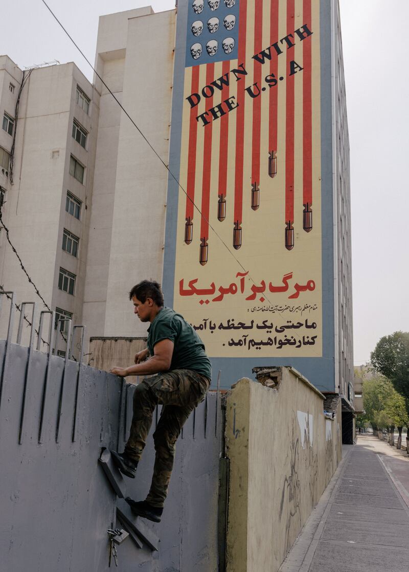 An anti-American mural, with the script in red reading “Death to America” in Tehran. Photograph: Nanna Heitmann/New York Times