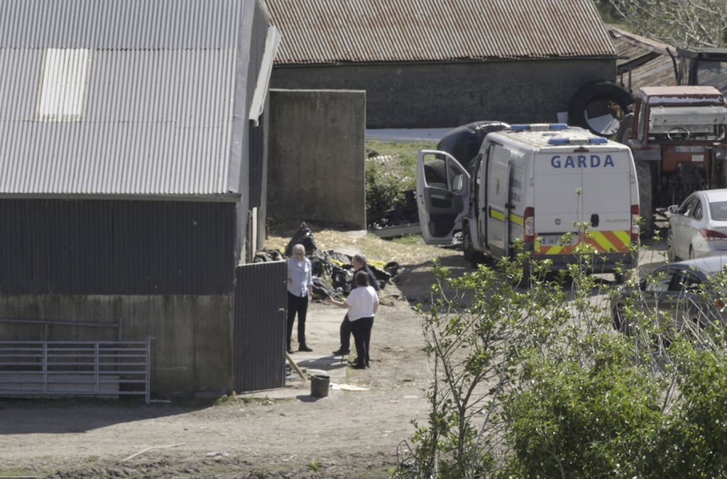 State Pathologist Dr SallyAnne Collis (left) at the scene in Carrig East, Kenmare, after a crime scene was declared by police investigating the disappearance of Co Kerry farmer Michael Gaine. Photograph: Noel Sweeney/PA Wire