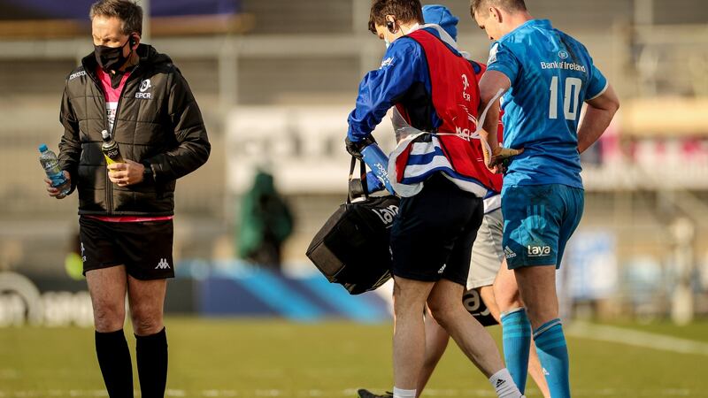 Johnny Sexton suffered another head injury during Leinster’s win over Exeter. Photograph: James Crombie/Inpho