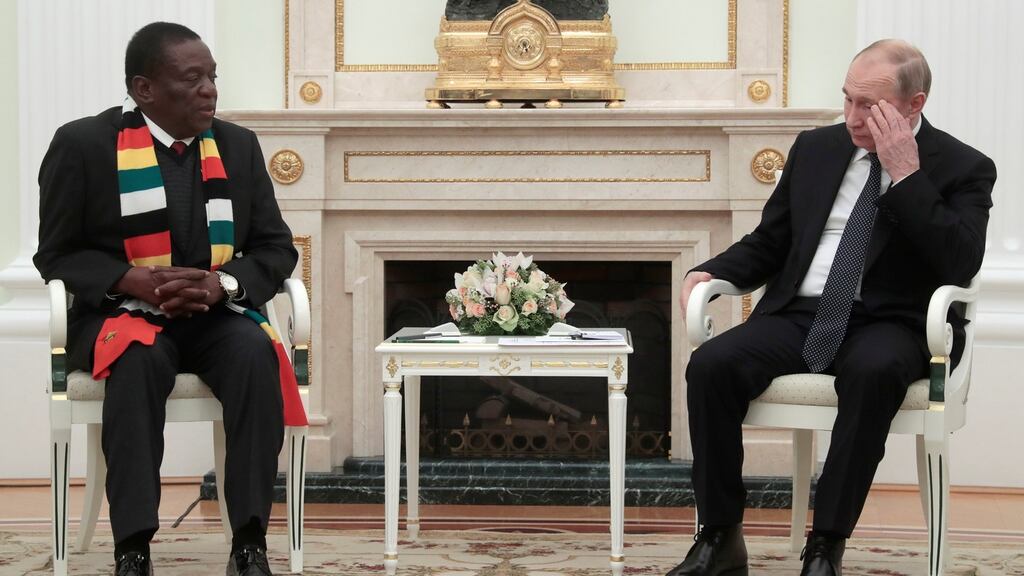 Zimbabwe’s president, Emmerson Mnangagwa, with  Vladimir Putin in the Kremlin on January 15th. Photograph: Sergei Chirikov/Reuters