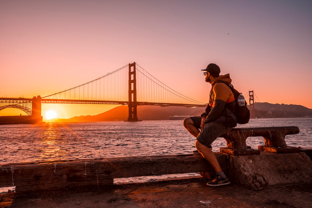 Catching the sunset at the Golden Gate Bridge in San Francisco. After work is done, allow some extra time on business trips to make the most of your miles travelled
