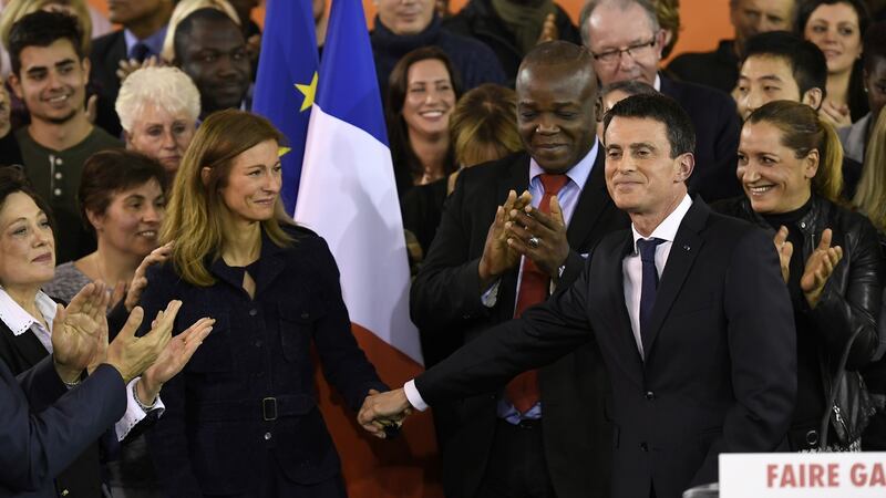 French prime minister Manuel Valls, with his wife Anne Gravoin, after announcing his bid to become the Socialist presidential candidate in the 2017 presidential elections. Photograph: AFP/Getty Images