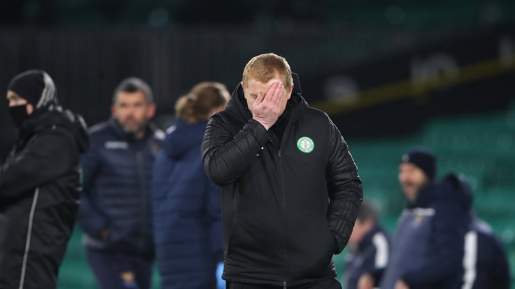 Celtic manager Neil Lennon reacts during the Scottish Premiership draw with St Johnstone. Photo: Ian MacNicol/Getty Images
