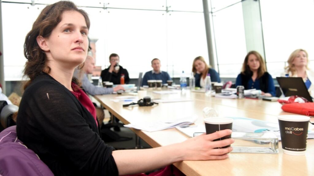 The finalists get serious about winning the AIB Start-up Academy. Photograph: Conor Mulhern