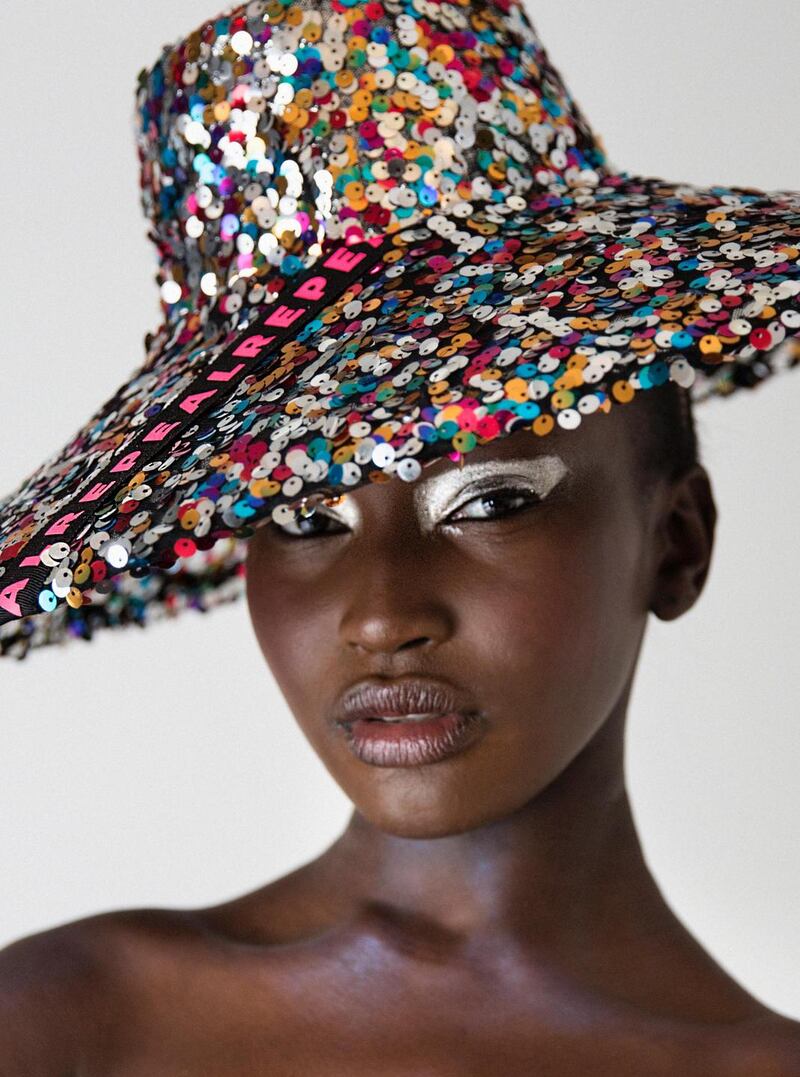 A specially-designed sequinned hat (€550) by Margaret O’Connor will be on sale at the Fashion is Repealing event at Dublin’s Powerscourt Townhouse Centre. Photograph: Eilish McCormack