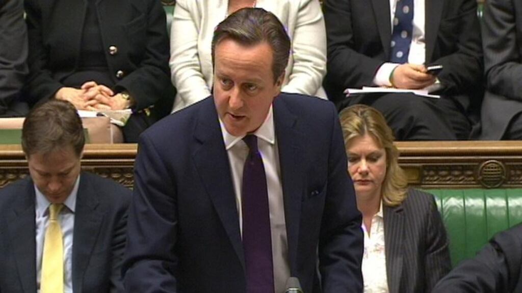 British prime minister David Cameron speaks during prime minister’s questions in the House of Commons yesterday. Photograph: PA