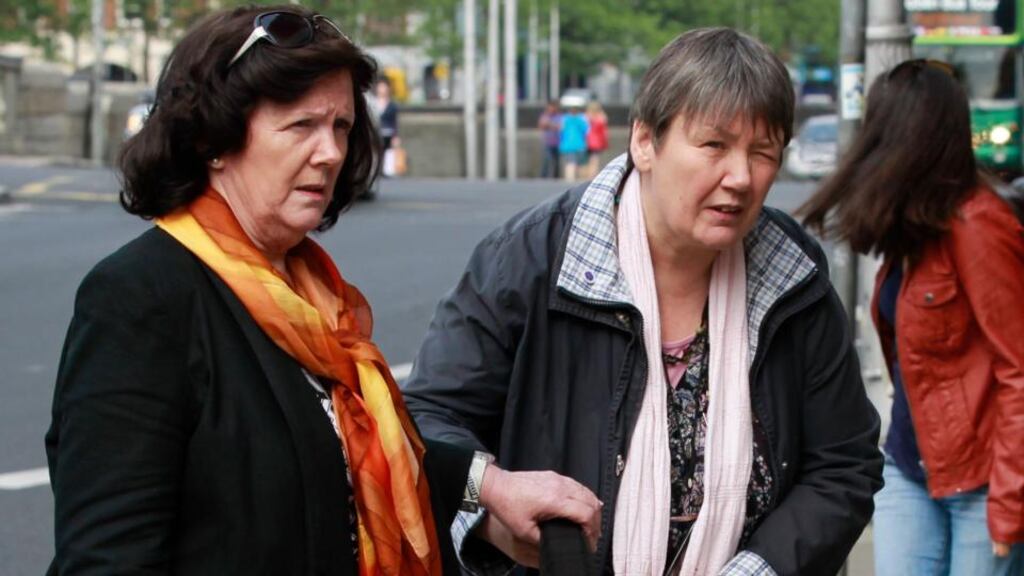 Left-right: The late Shane Geoghan’s mother Mary Geoghegan (right) and his aunt Margaret Walsh, arriving at the Four Courts today for a Supreme Court action involving John Dundon. Photograph: Collins