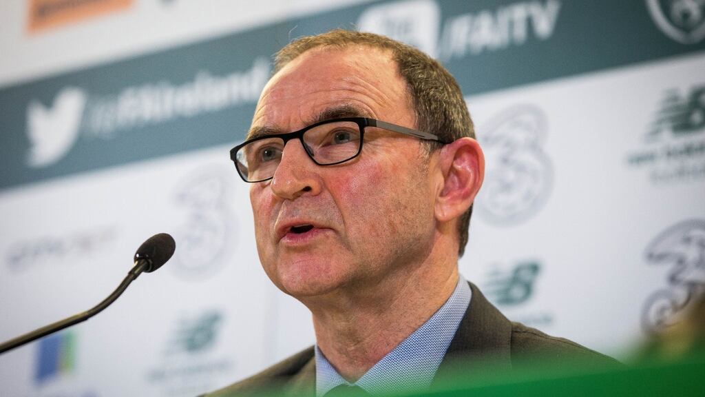 Republic of Ireland manager Martin O’Neill at the squad announcement at the Aviva Stadium on Thursday. Photograph: Ryan Byrne/Inpho