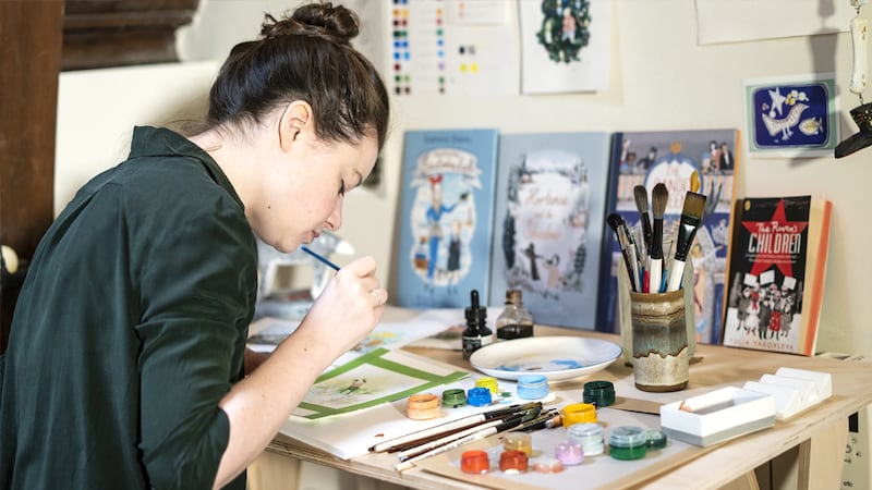Illustrator Lauren O’Hara working in her Dublin studio