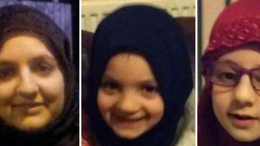 Undated photographs of Zohra Dawood (left) with her children Nurah Binte Zubair (centre) and Haafiyah Binte Zubair (right) who are believed to have travelled to Syria. Photograph: Khan Solicitors/PA