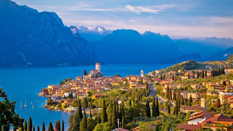 Town of Malcesine on Lago di Garda skyline view, Veneto region of Italy
