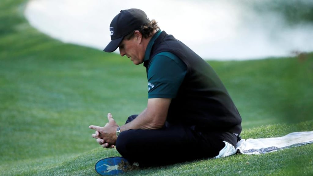 Mickelson got caught on camera with his competitive flies open. An elite sportsman in pursuit of the one big prize that has eluded him through a gilded career saw his chances of victory disappearing down the green. Instinct took over. Photograph: Getty Images