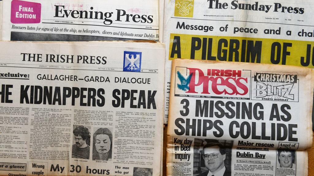 The Irish Press Group, comprising the Sunday Press, Evening Press and Irish Press, closed its doors in 1995. Photograph: Cyril Byrne