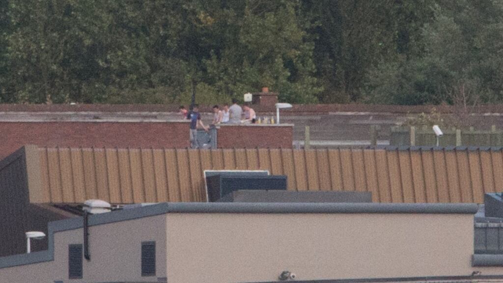 Residents at the Oberstown Detention Campus, Dublin protest after climbing up onto the roof of one of the buildings. Photograph: Gareth Chaney Collins